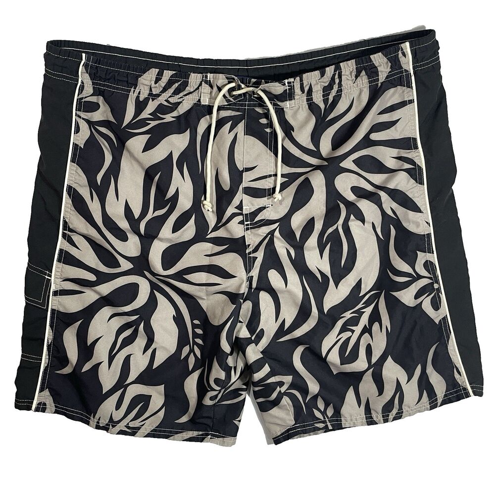 Graphite Sport Swim Trunks Mens Large Black Gray Hawaiian Board Shorts Meshed